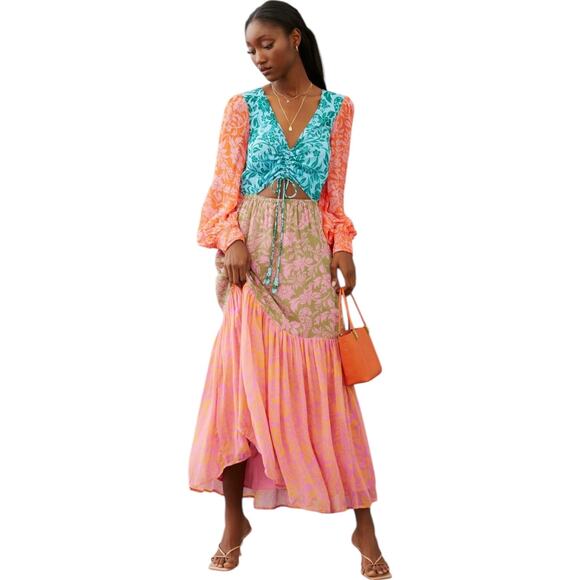 Farm Rio for Anthropologie Cut Out Maxi Dress - Pink Combo - Small - Picture 4 of 14